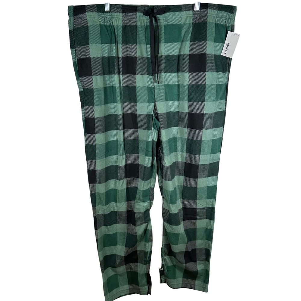Sonoma Pajama Pants Mens XXL Tall Green Black Buffalo Plaid Microfleece New